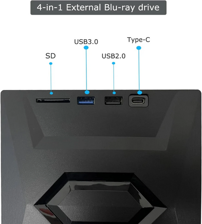Portable CD & DVD Optical Drive with USB Hub & Card Reader (USB-C & USB-A))