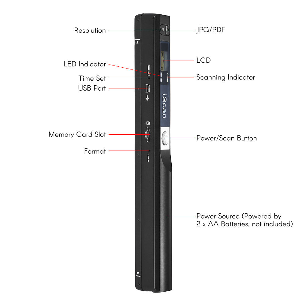 iScan Portable Handheld Pen Scanner - Lightweight Document, Receipt & Image Scanner (Black) - My Pro Essentials