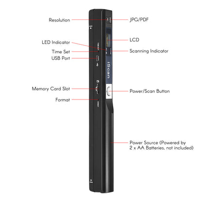 iScan Portable Handheld Pen Scanner - Lightweight Document, Receipt & Image Scanner (Black) - My Pro Essentials