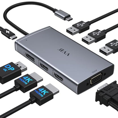 USB-C 8-in-1 Laptop Docking Station with Dual HDMI & DisplayPort