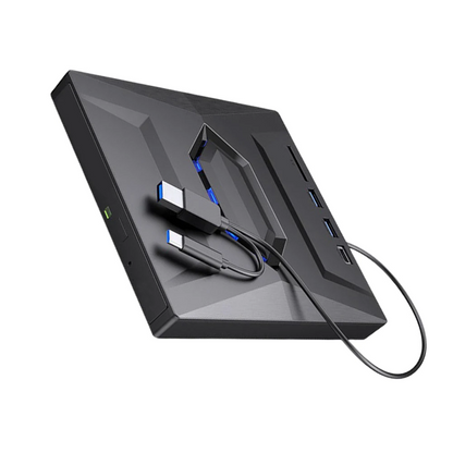 Portable CD & DVD Optical Drive with USB Hub & Card Reader (USB-C & USB-A))
