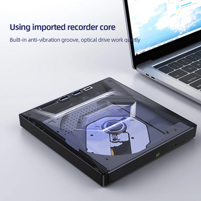 Portable CD & DVD Optical Drive with USB Hub & Card Reader (USB-C & USB-A))