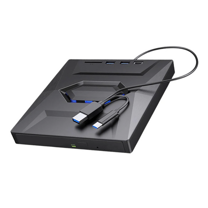 Portable CD & DVD Optical Drive with USB Hub & Card Reader (USB-C & USB-A))