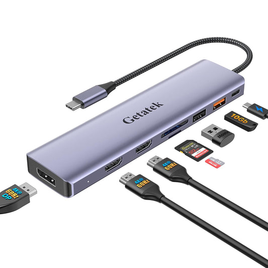Getatek 10Gbps USB‑C Laptop Docking Station — 8‑in‑1 Triple Display (Dual HDMI + DP, 100W PD, 10Gbps USB‑A, SD/TF) - My Pro Essentials