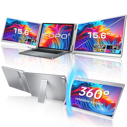 FOPO S10 15.6" Triple‑Screen Laptop Extender - 1080P IPS with 360° Left‑Screen Rotation, USB‑C/HDMI Plug‑and‑Play, for 12-18.5" Laptops - My Pro Essentials