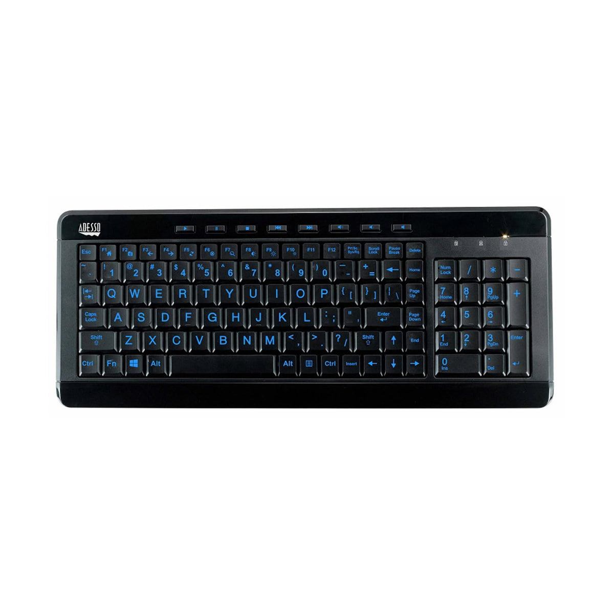 Adesso AKB-120EB Compact Backlit Multimedia Keyboard with Num Pad - My Pro Essentials