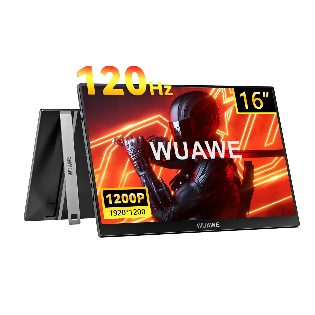 WUAWE 16" 120 Hz USB‑C Portable Display - 1920×1200 (1200P) IPS, 120 Hz, 100% sRGB, HDR, Freesync, USB‑C & Mini‑HDMI, Built‑in Stand (Black) - My Pro Essentials