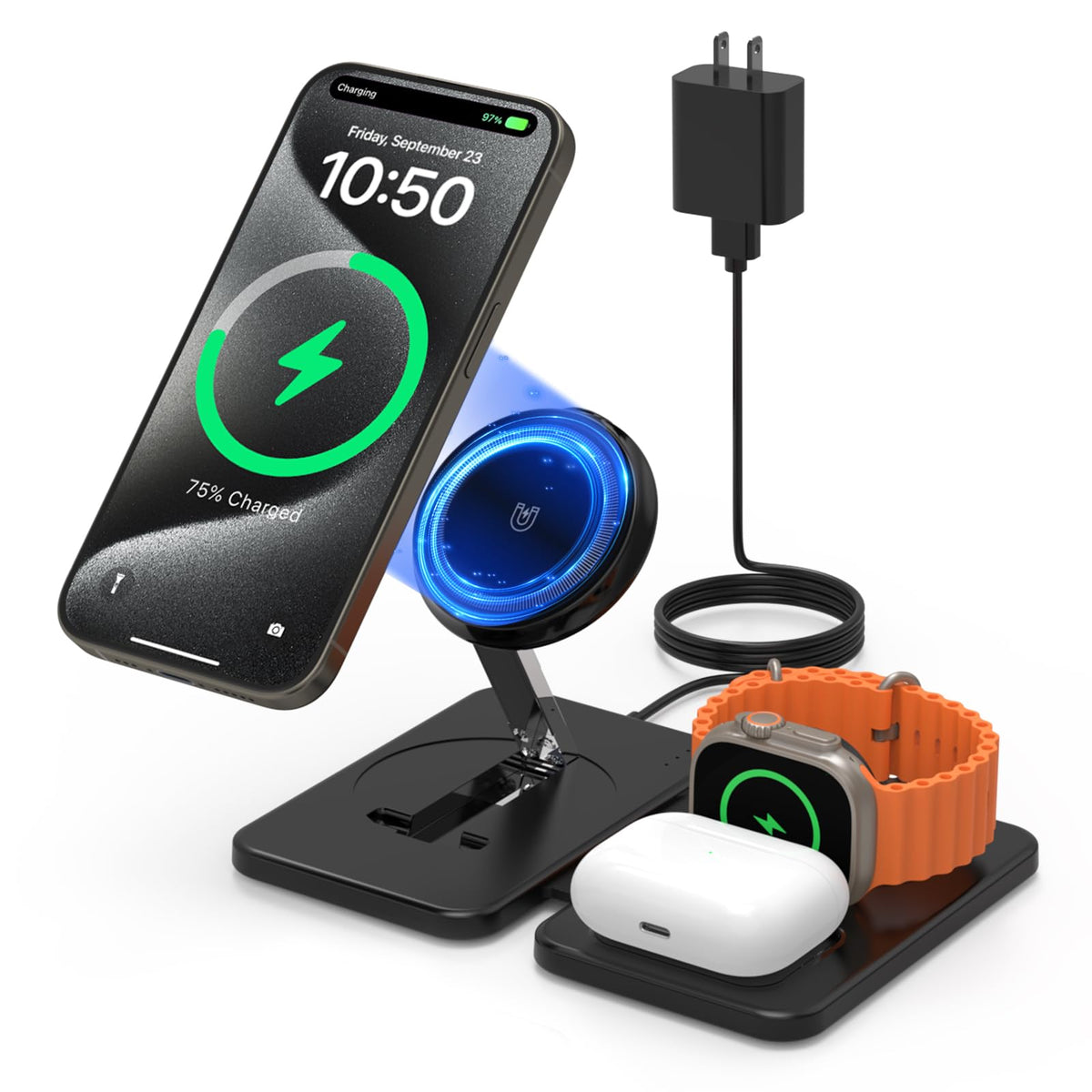 JoyGeek 3‑in‑1 MagSafe Wireless Charging Station - Foldable Travel Pad Including 18W Adapter - My Pro Essentials