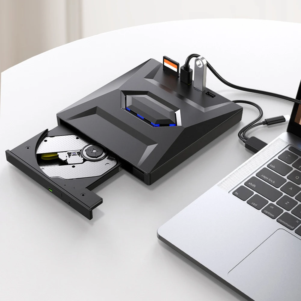 Portable CD & DVD Optical Drive with USB Hub & Card Reader (USB-C & USB-A))
