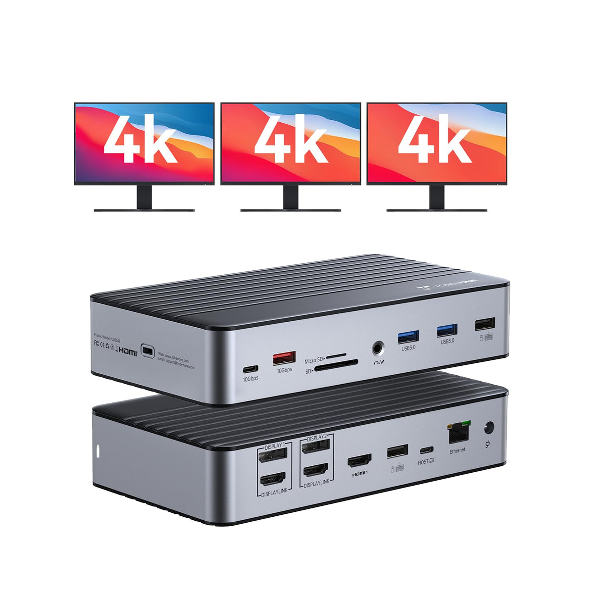TobenONE 17-Port DisplayLink Triple Monitor USB-C Docking Station