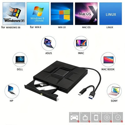 External USB-C Optical DVD & CD Read and Write Drive