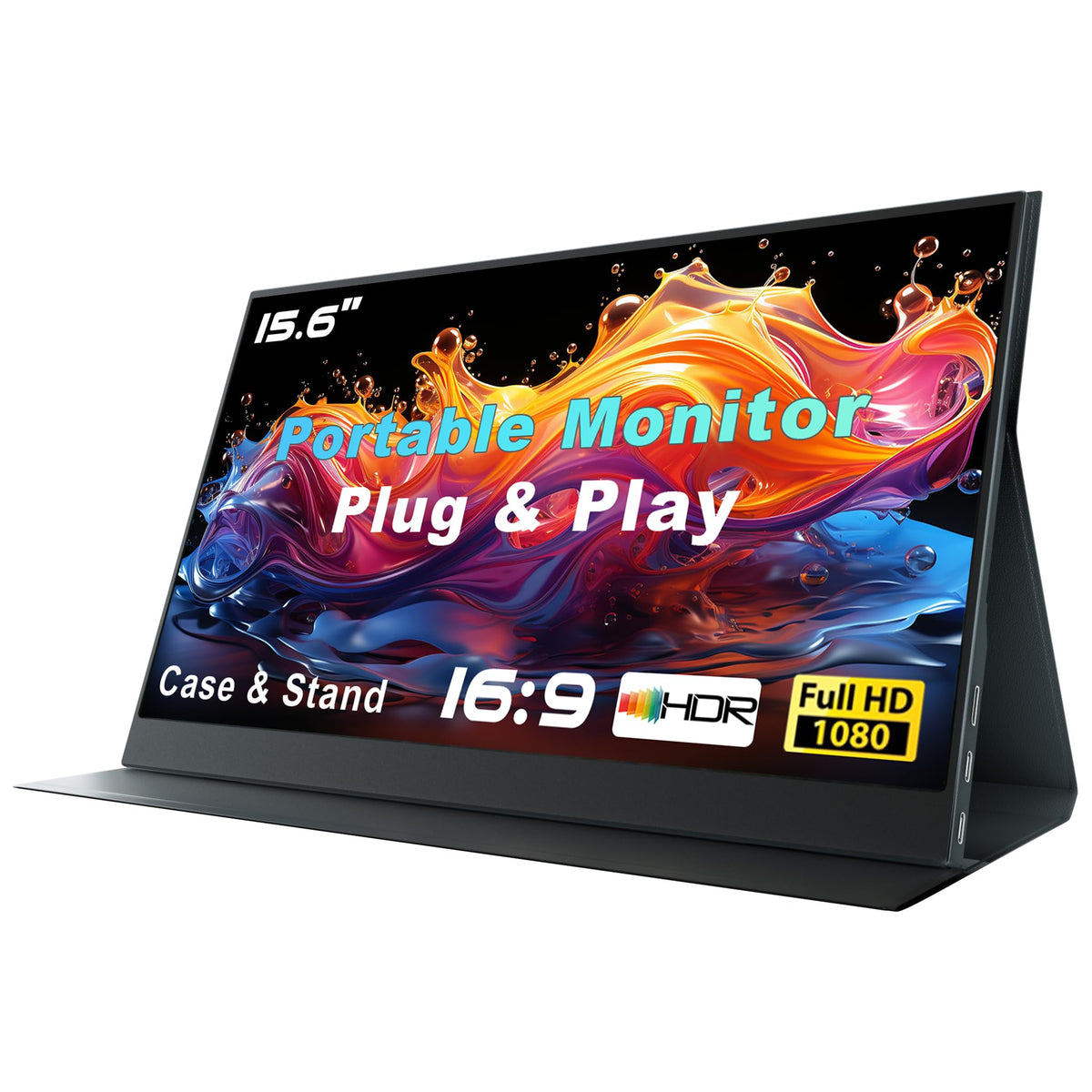 Portable 15.6" 1080P FHD Monitor - USB‑C & Mini‑HDMI Second Screen with Cover Stand & Speakers - My Pro Essentials