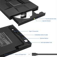 External USB-C Optical DVD & CD Read and Write Drive