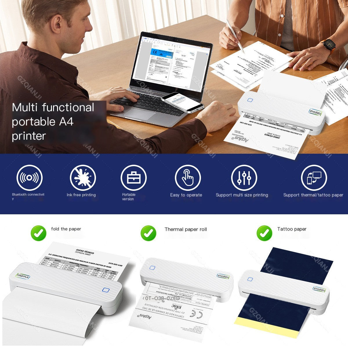 Compact Wireless Travel-Ready Thermal Printer