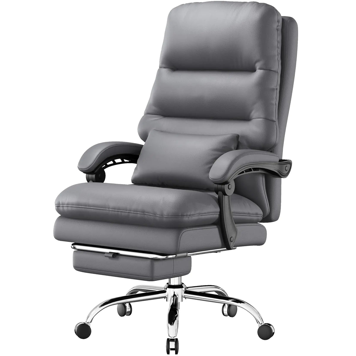 Big & Tall Executive Office Chair, Leather, with Footrest (Grey, 400 lb Capacity) - My Pro Essentials