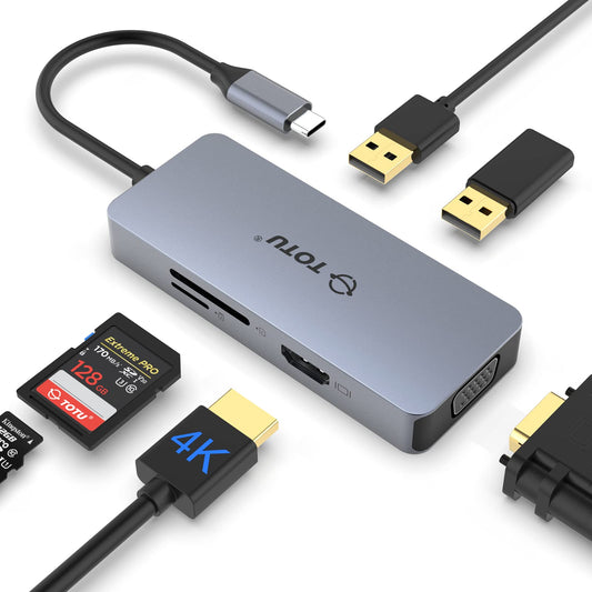 TOTU 6‑in‑1 USB‑C Docking Station — 4K HDMI, VGA, USB 2.0 Ports, SD/TF Card Reader - My Pro Essentials