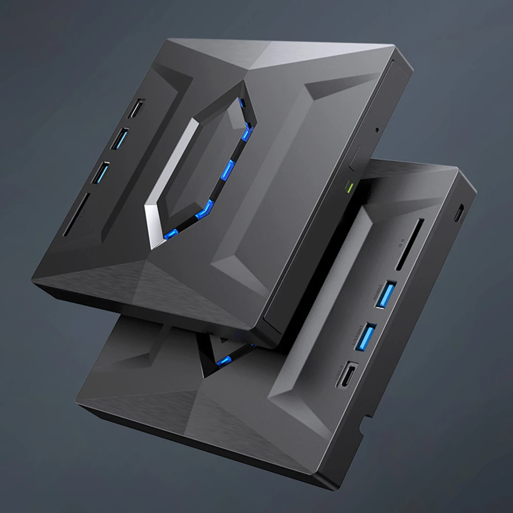 Portable CD & DVD Optical Drive with USB Hub & Card Reader (USB-C & USB-A))
