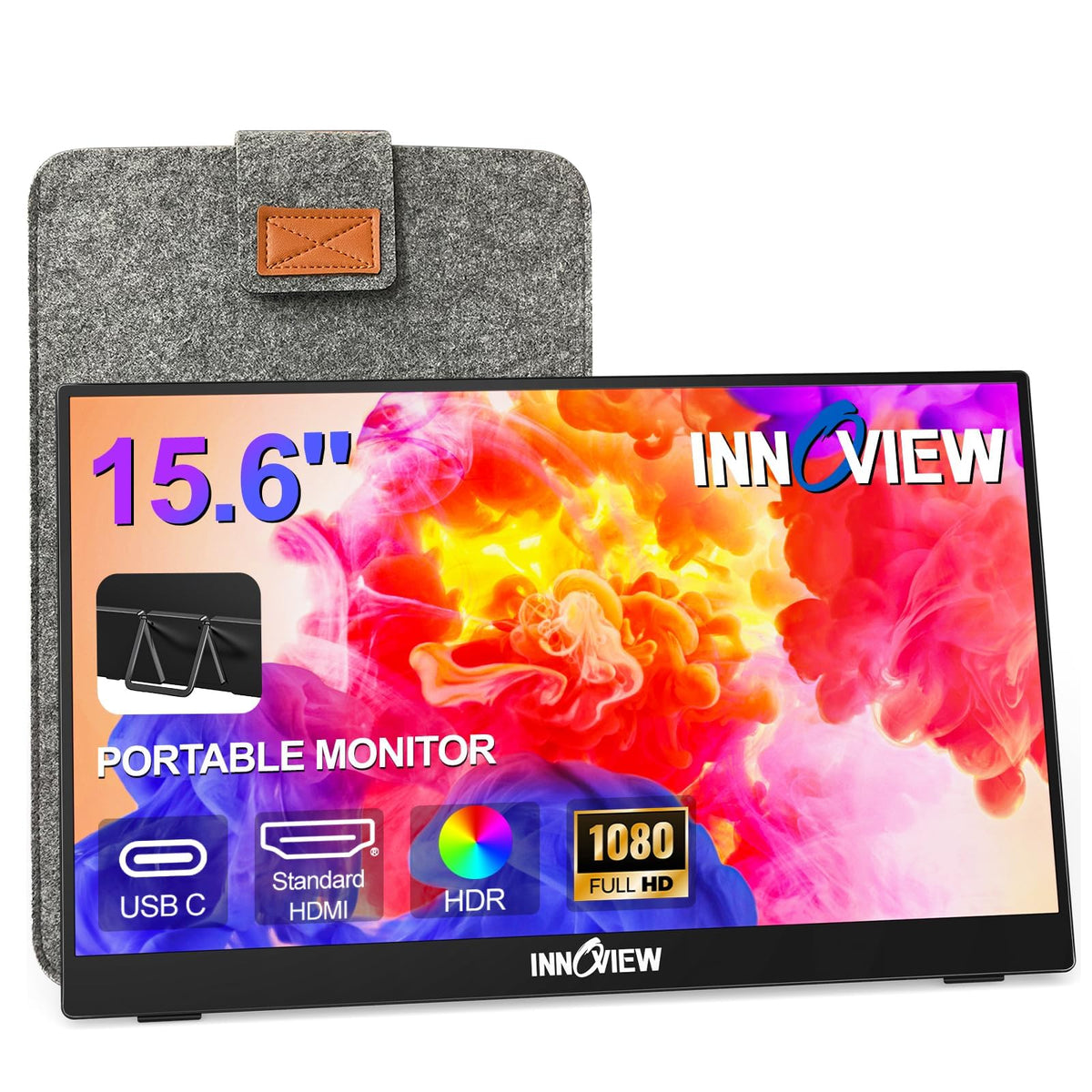 InnoView 15.6-inch Ultra‑Slim 1080P Travel Monitor with 90° Stand and Protective Sleeve - My Pro Essentials