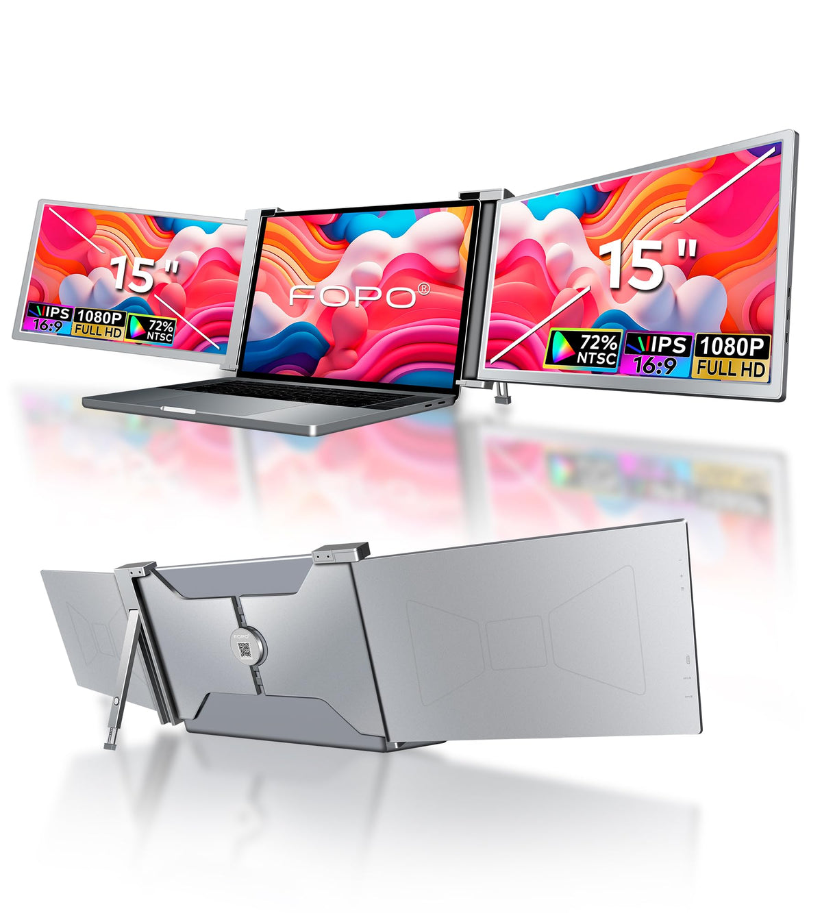 FOPO 15" Triple‑Screen Laptop Extender - 1080P IPS with USB‑C/HDMI Plug‑and‑Play for 15-17.3" Laptops - My Pro Essentials
