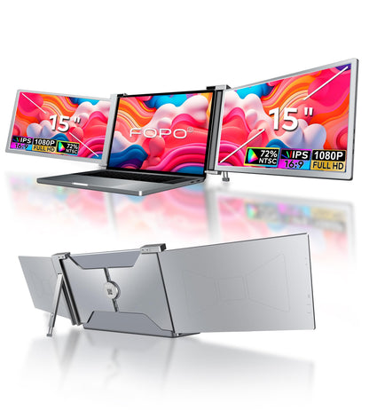 FOPO 15" Triple‑Screen Laptop Extender - 1080P IPS with USB‑C/HDMI Plug‑and‑Play for 15-17.3" Laptops - My Pro Essentials