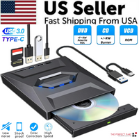 Portable CD & DVD Optical Drive with USB Hub & Card Reader (USB-C & USB-A))