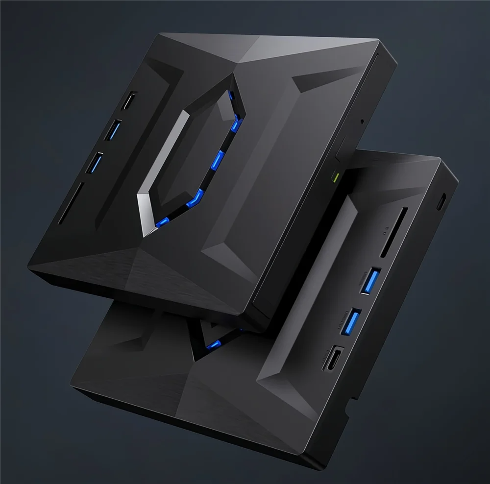 Portable CD & DVD Optical Drive with USB Hub & Card Reader (USB-C & USB-A))