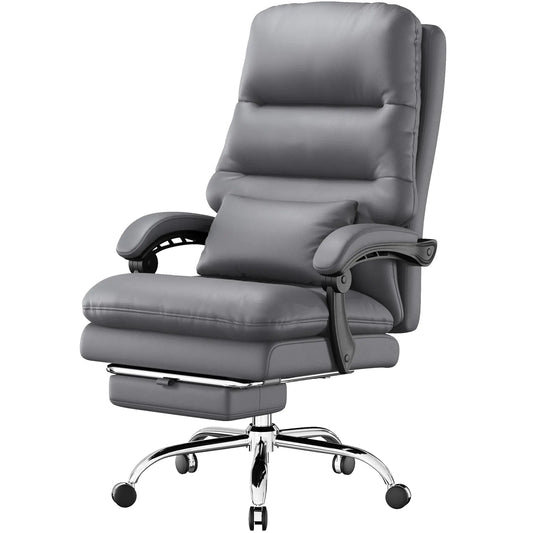 Big & Tall Executive Office Chair, Leather, with Footrest (Grey, 400 lb Capacity) - My Pro Essentials