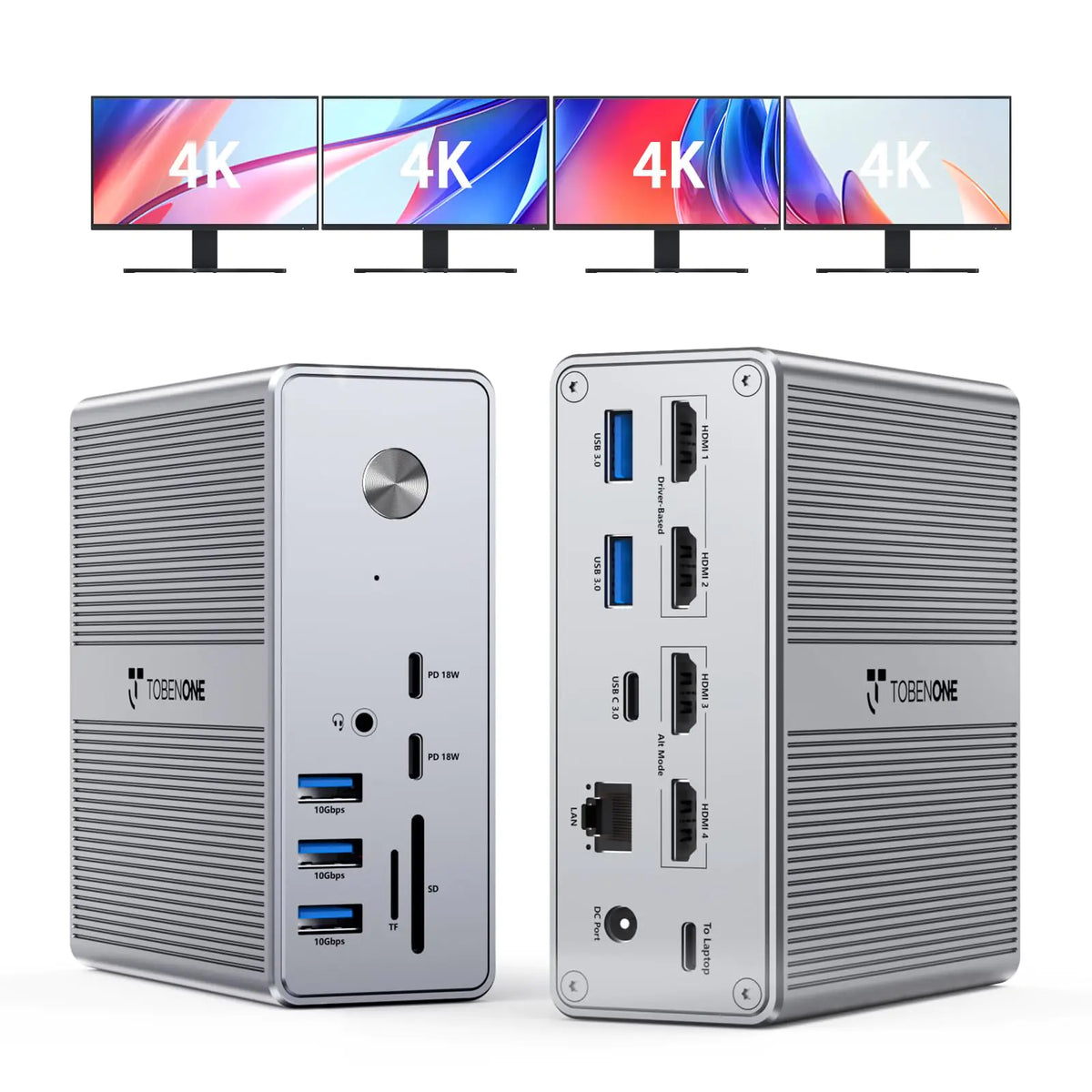 TobenONE DisplayLink Quad‑Monitor Docking Station - My Pro Essentials