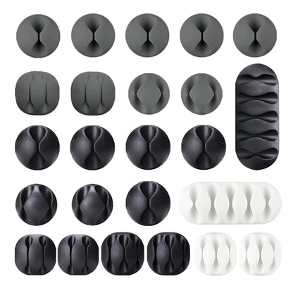 24‑Piece Adhesive Cable Clip Organizer Set (Black / White / Gray) - My Pro Essentials